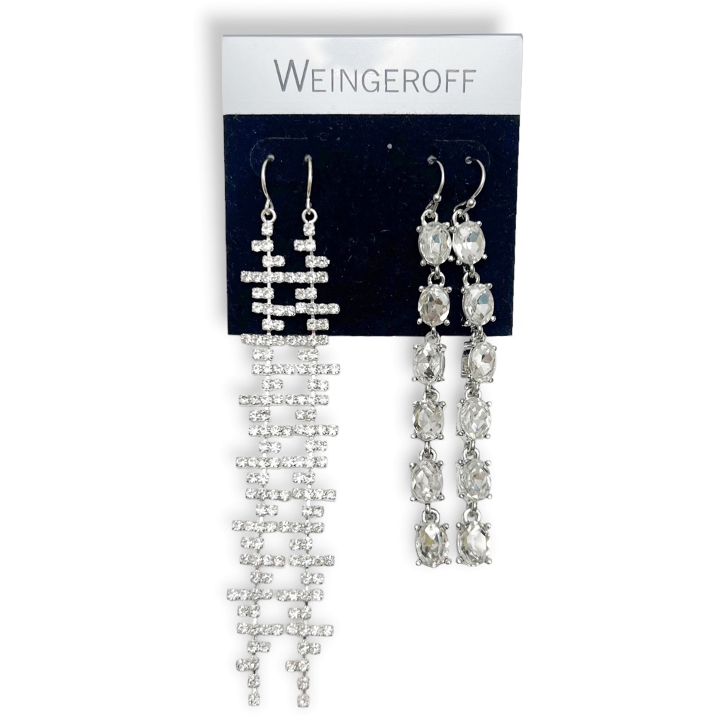 Weingeroff Set Of 2 Clear Rhinestone Crystal Drop Dangle Statement Earrings